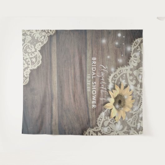 Trouwfeest Foto Achtergrond Kant Zonnebloemen Hout Wandkleed (Voorkant (horizontaal))