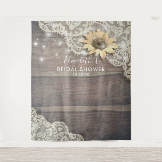 Trouwfeest Foto Achtergrond Kant Zonnebloemen Hout Wandkleed (Voorkant)