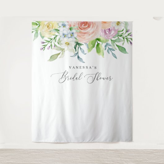 Trouwfeest Fotohokje Achtergrond met Bloeiende Per Wandkleed (Voorkant)