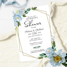 Trouwfeest Geometrisch Stof Blauw Bloemmotief Kaart