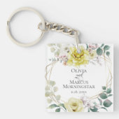 Trouwfeest Gift Zonnig Geel Waterverf pioen Sleutelhanger (voorkant)