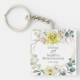 Trouwfeest Gift Zonnig Geel Waterverf pioen Sleutelhanger