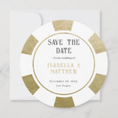 Trouwfeest goud pokerchip save the date (Voorkant)