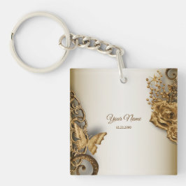 Trouwfeest Gouden Bloemvlinder Vintage Sleutelhanger