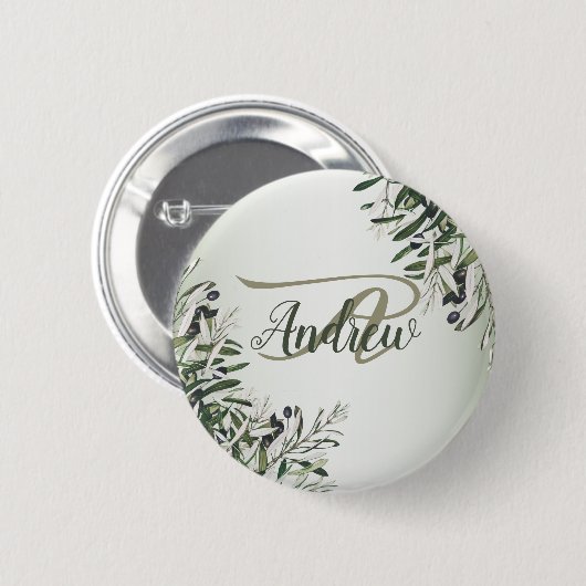 Trouwfeest Groene Bladeren Zwarte Olijf Elegant Ronde Button 5,7 Cm (Voorkant /achterkant)