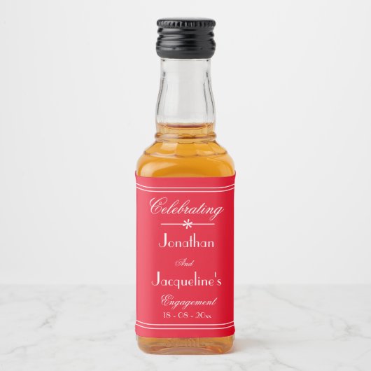 Trouwfeest gunstbewijs script elegant rood mini likeurfles etiket (Voorkant)