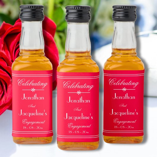Trouwfeest gunstbewijs script elegant rood mini likeurfles etiket