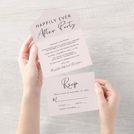 Trouwfeest 'Happily Ever After' Roze All In One Uitnodiging (Afscheurbaar)