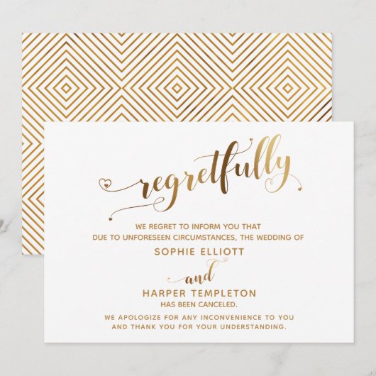 Trouwfeest helaas afgelast Goud kalligrafie kaart (Voorkant / Achterkant)