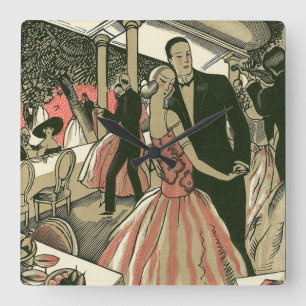 Trouwfeest in art deco-stijl, eerste dans van pasg vierkante klok