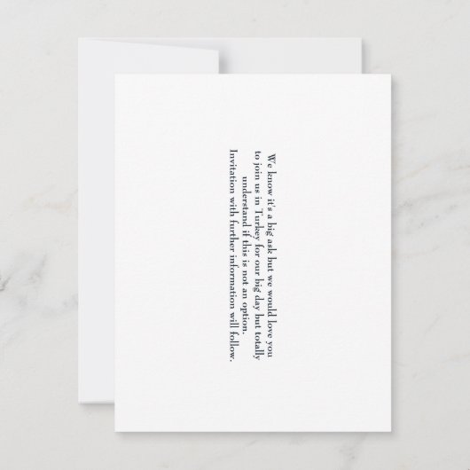 Trouwfeest in het buitenland Turkije Bewaar de dat Save The Date (Achterkant)