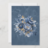 Trouwfeest in marineblauw en goud met pioenrozen  kaart (Achterkant)