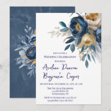 Trouwfeest in marineblauw en goud met pioenrozen 