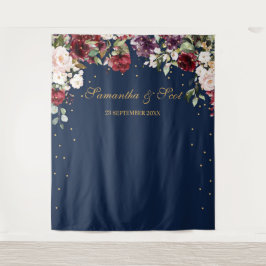 Trouwfeest in marineblauw roze burgundy boho bloem wandkleed