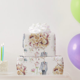 Trouwfeest in Retro Stijl - Roze & Wit - Bruidsboe Cadeaupapier
