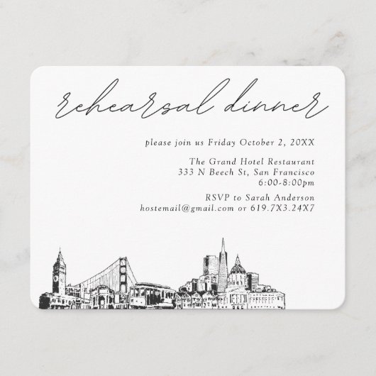 Trouwfeest in San Francisco Elegant Proefdinermidd Informatiekaartje (Voorkant)