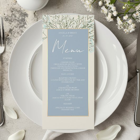 Trouwfeest in Stofblauw Vintage Menu