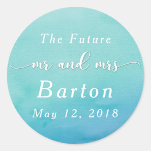 Trouwfeest in Teal & Blauwe Ombre Ronde Sticker
