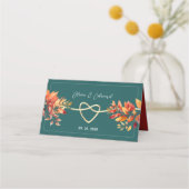 Trouwfeest in Teal Boho Herfststijl Plaatskaartje (Achterkant)