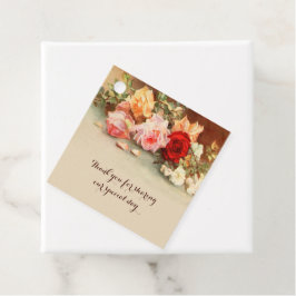 Trouwfeest in vintage stijl, antieke rozen Bloemen Bedankjes Labels