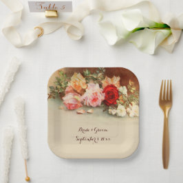 Trouwfeest in vintage stijl, antieke rozen Bloemen Papieren Bordje
