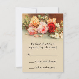 Trouwfeest in vintage stijl, antieke rozen Bloemen RSVP Kaartje