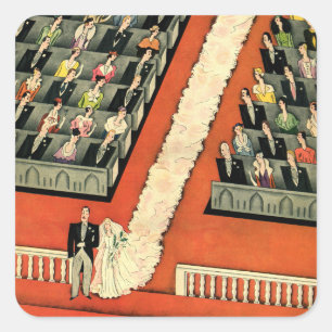 Trouwfeest in vintage stijl, Art Deco bruid en bru Vierkante Sticker