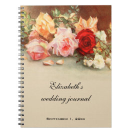 Trouwfeest in vintage stijl, bloemen bloemstuk met notitieboek