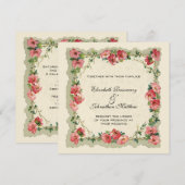 Trouwfeest in vintage stijl, bloemenrand met roze kaart (Voorkant / Achterkant)