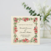 Trouwfeest in vintage stijl, bloemenrand met roze kaart (Staand voorkant)