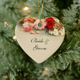 Trouwfeest in vintage stijl, bloemschikking met an keramisch ornament