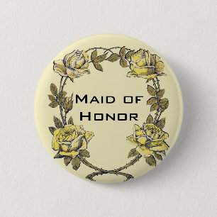 Trouwfeest in vintage stijl, gele antieke rozensla ronde button 5,7 cm