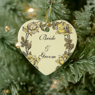 Trouwfeest in vintage-stijl, gele antieke rozensle keramisch ornament
