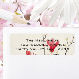 Trouwfeest in vintage stijl, Japanse roze Magnolia Etiket
