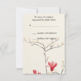 Trouwfeest in vintage stijl, Japanse Roze Magnolia RSVP Kaartje
