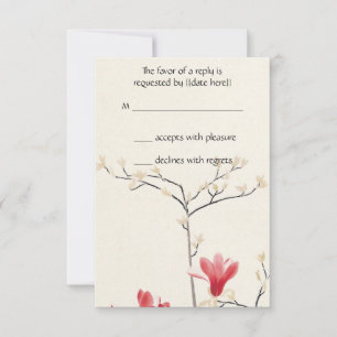 Trouwfeest in vintage stijl, Japanse Roze Magnolia RSVP Kaartje