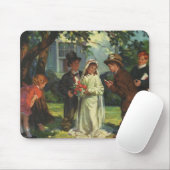 Trouwfeest in vintage stijl, kinderen doen bruid e muismat (Met muis)