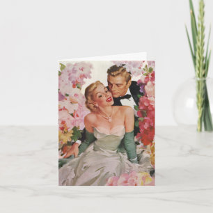 Trouwfeest in vintage stijl, retro bruid en bruide bedankkaart