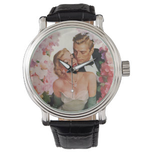 Trouwfeest in vintage stijl, retro bruid en bruide horloge