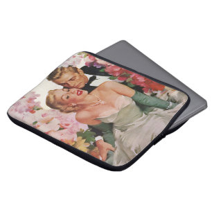 Trouwfeest in vintage stijl, retro bruid en bruide laptop sleeve