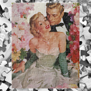 Trouwfeest in vintage stijl, retro bruid en bruide legpuzzel
