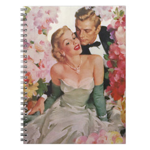 Trouwfeest in vintage stijl, retro bruid en bruide notitieboek