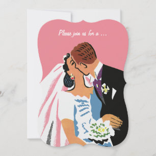 Trouwfeest in vintage stijl, retro bruidegom bruid kaart