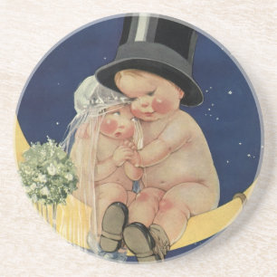 Trouwfeest in vintage stijl, Schattig bruidspaar o Zandsteen Onderzetter