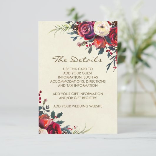 trouwfeest informatie in de winter vakantie detail informatiekaartje (Staand voorkant)