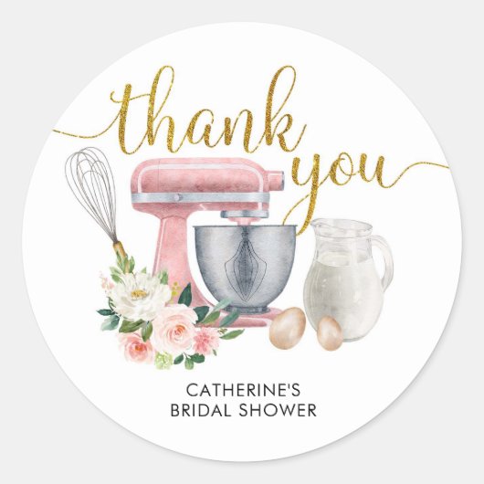 Trouwfeest keuken bruidsfeest bedank sticker (Voorkant)