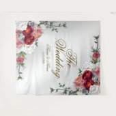 Trouwfeest Kleurig Rood Wit Bloemmotief Zilver Wandkleed (Voorkant (horizontaal))