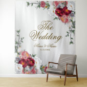 Trouwfeest Kleurig Rood Wit Bloemmotief Zilver Wandkleed (In situ)