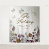 Trouwfeest Kleurrijke Tuin Bloemen Vlinders Wandkleed (Voorkant)