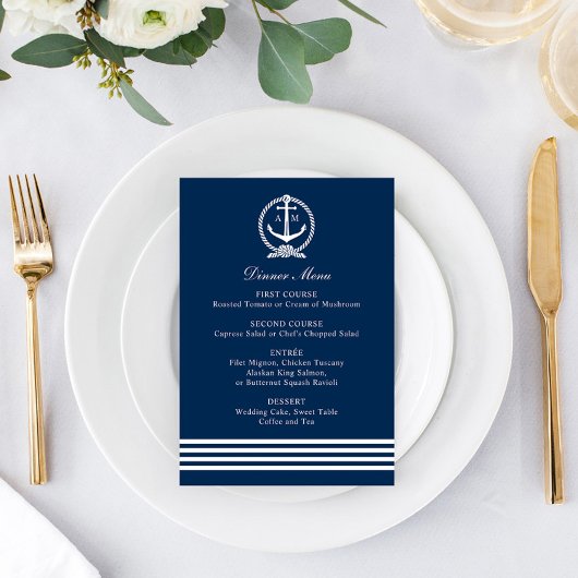 Trouwfeest met anker en marine-thema menu